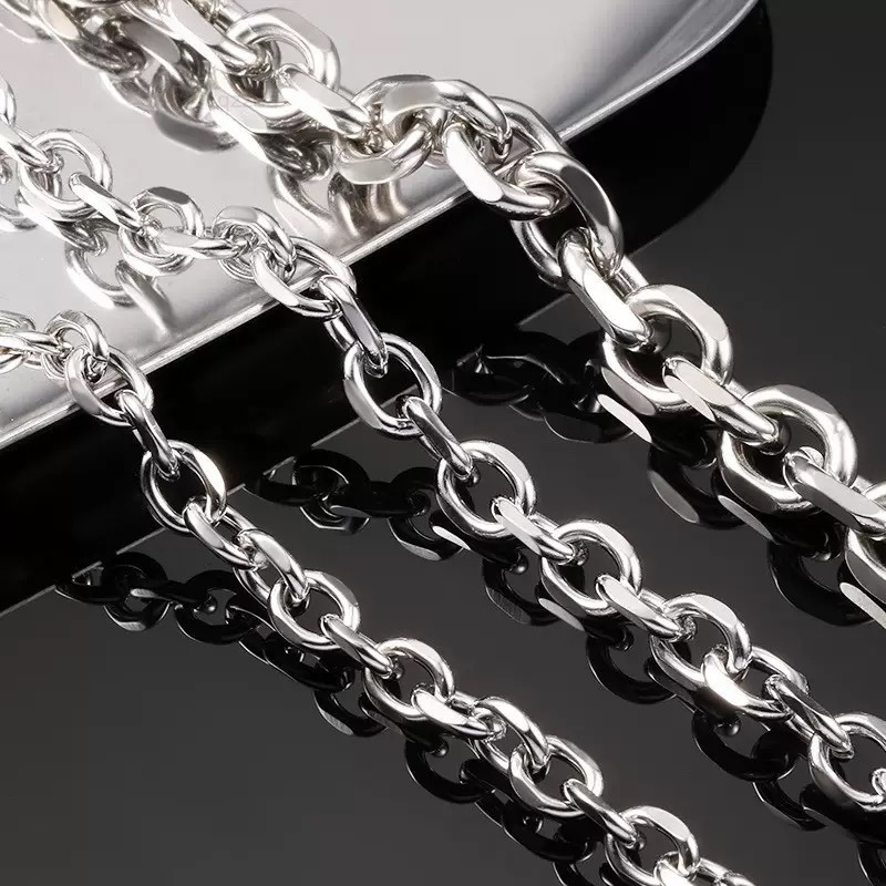 Whole Sale Mens 6mm Silver Stainless Steel Cross Link Chain Necklace Fashionable Welded Jewelry for Mens Trendy Gift