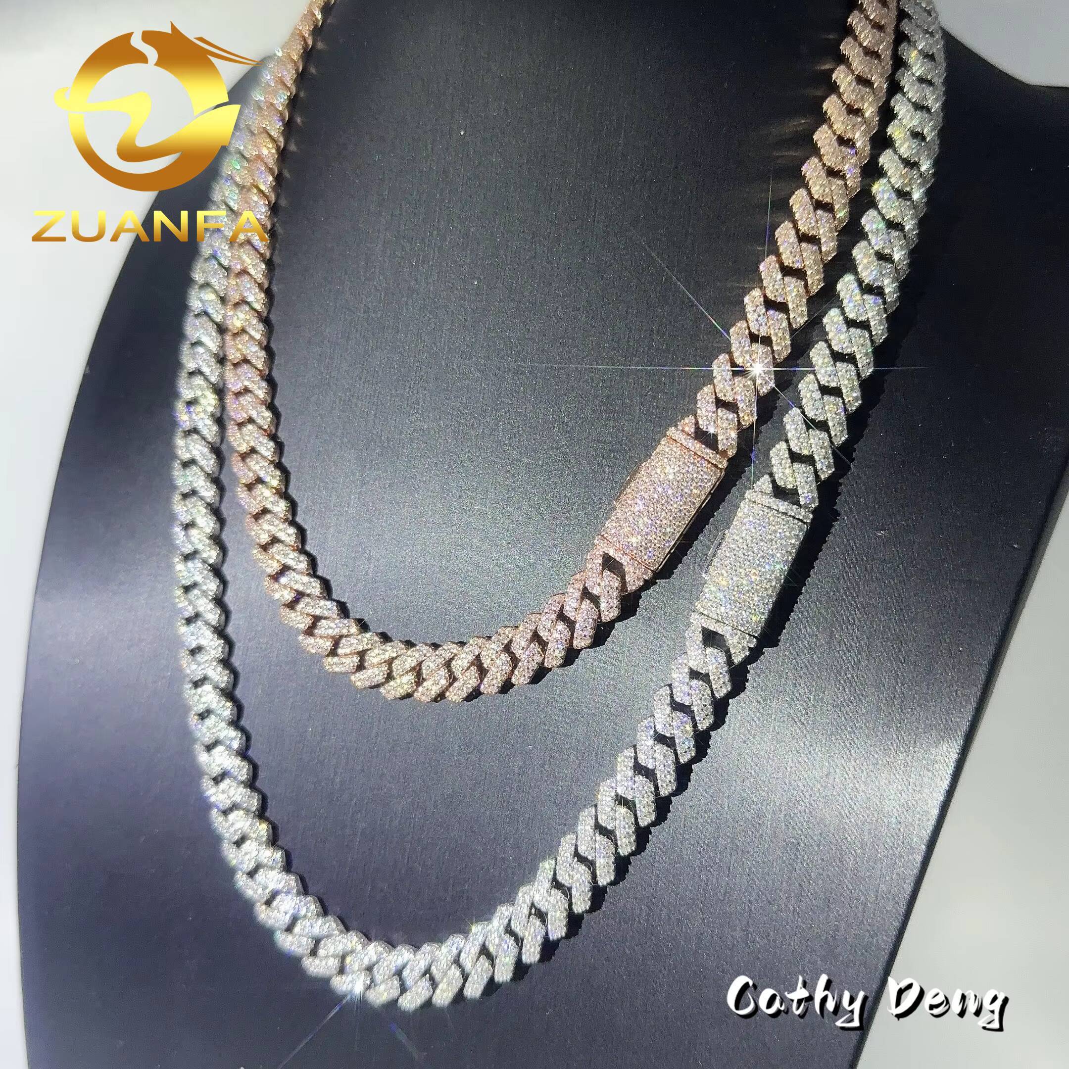 Iced Out Hip Hop Jewelry 10mm Moissanite Cuban Link Chain 925 Silver Pass Diamond Tester VVS Moissanite Cuban Chain