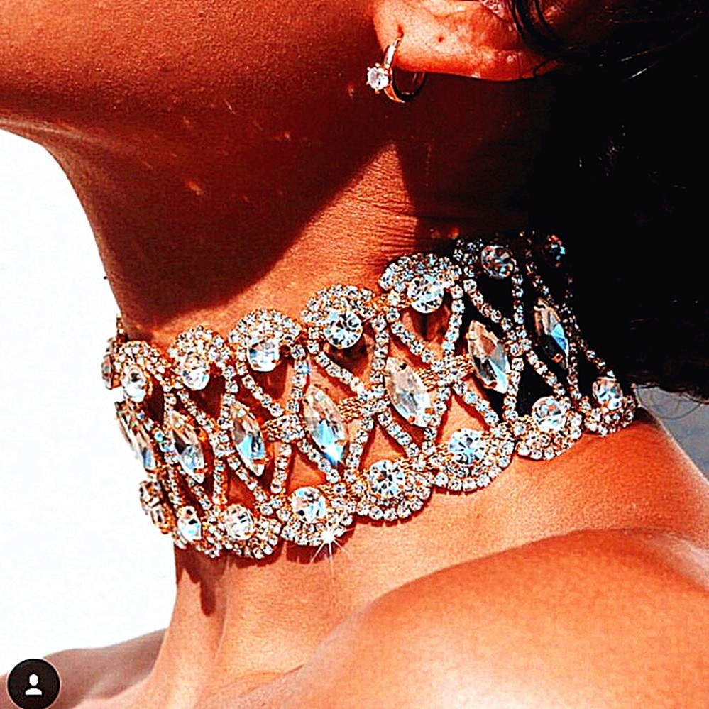 Best Selling Jewelry: Hot Selling Short Diamond Embedded Choker, European American Fashion Trend Necklace for Cross Border Sales