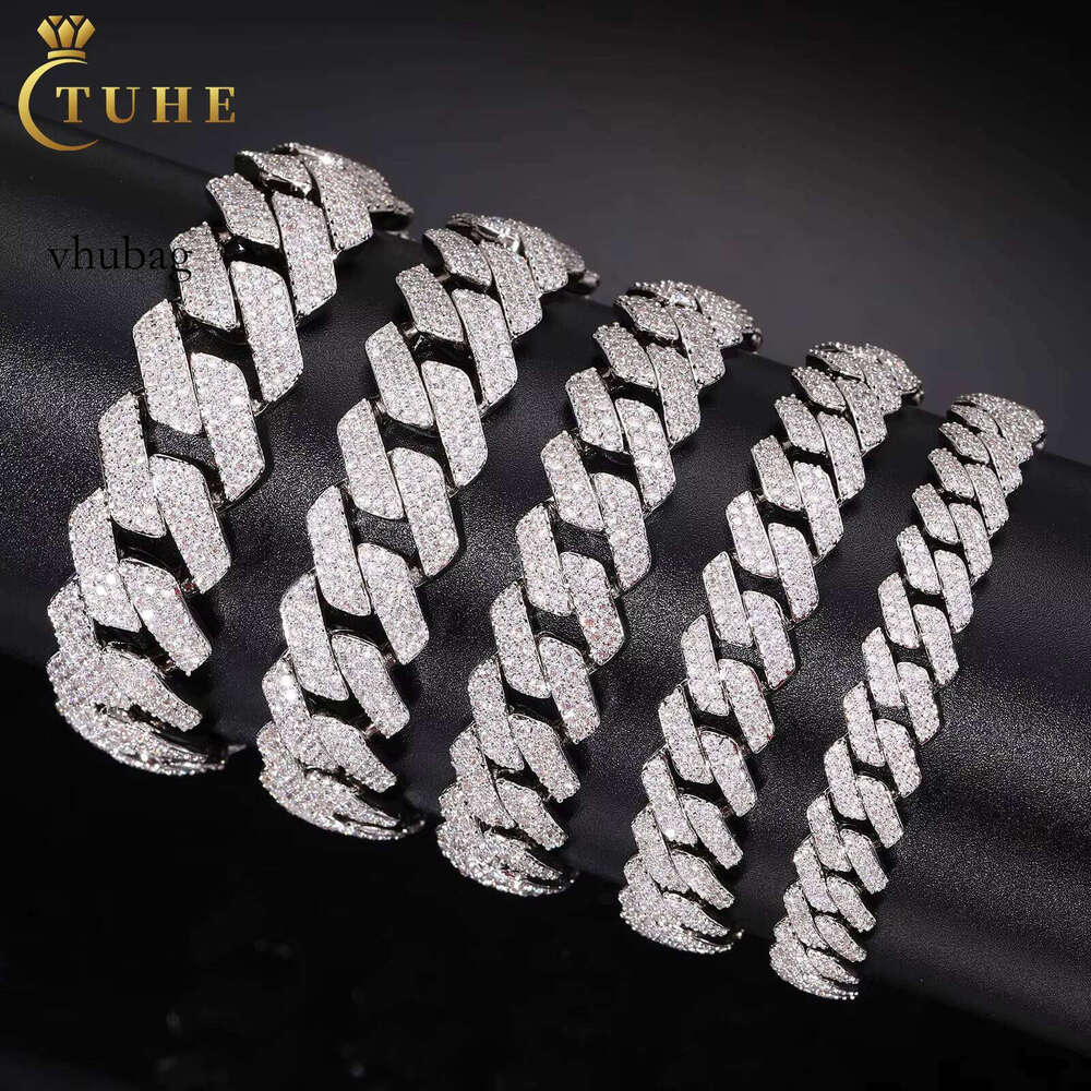 Hip Hop Jewelry Mens 6mm-20mm 14K Gold Plated Sterling Sier VVS Moissanite Dia Iced Out Cuban Link Chain Bracelet