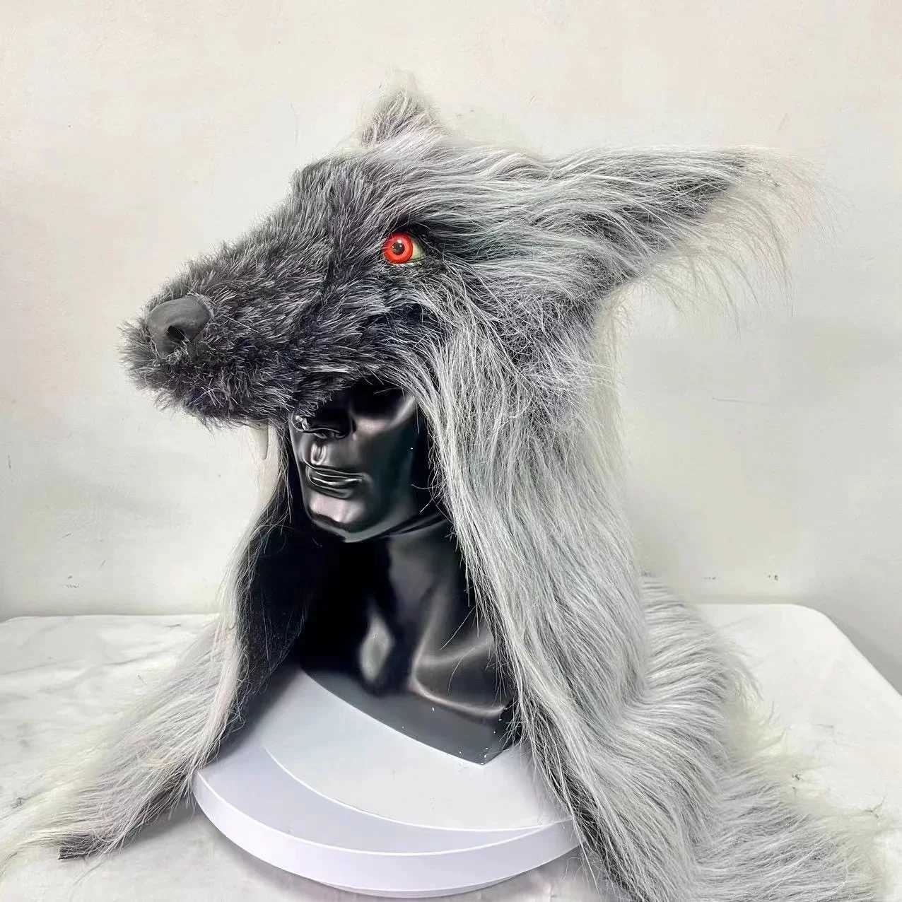 Werewolf Headwear Costume Mask Lifelike Wolf Mask with Faux Fur Halloween Mask for Adults Cosplay Prop Animal HeadgearXJ250905