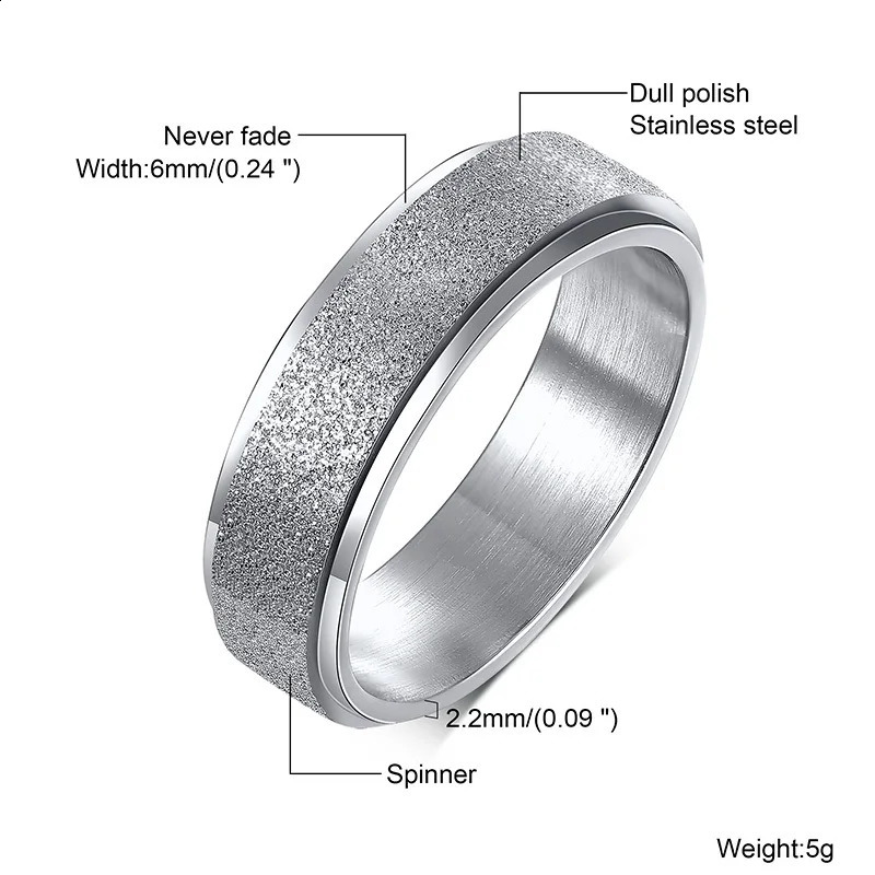 Vnox 6mm Spinner Ring for Women Men Rotatable Sandblasting Stainless Steel Layered Finger Band Stress Relief Jewel 23pcs Set 250904
