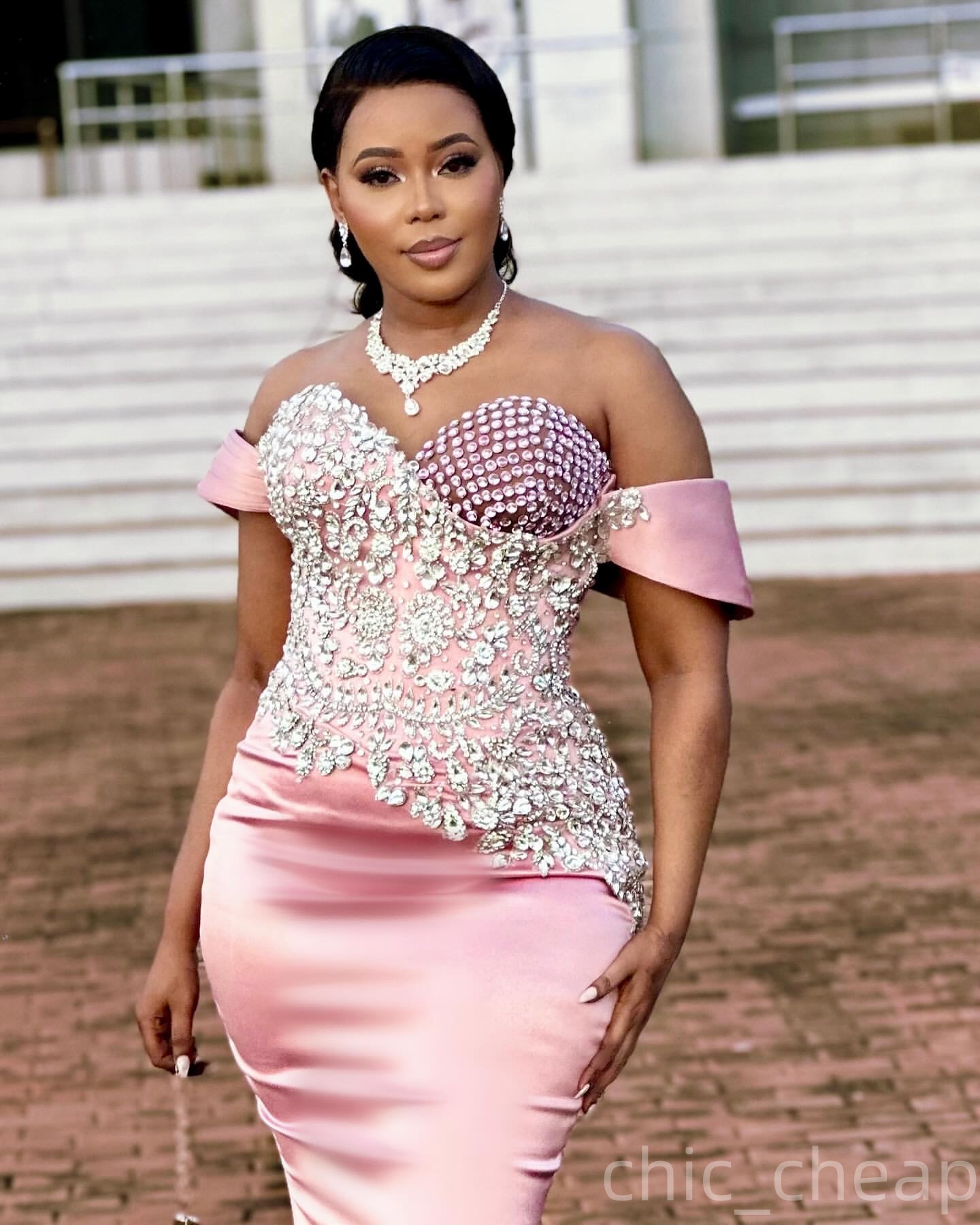 Aso Ebi Mermaid Pink Prom Dresses 2025 Beaded Crystals Satin Sweetheart Evening Formal Party Second Birthday Engagement Gowns Plus Size Dress For Spec