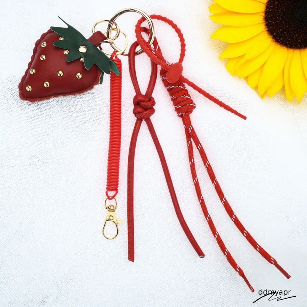 Keychains In Pink Cherry Bag Charm Braided Rope Woman ddmyday Fashionable For Bags Pendant Accessories Gift ddmyday ddmyday