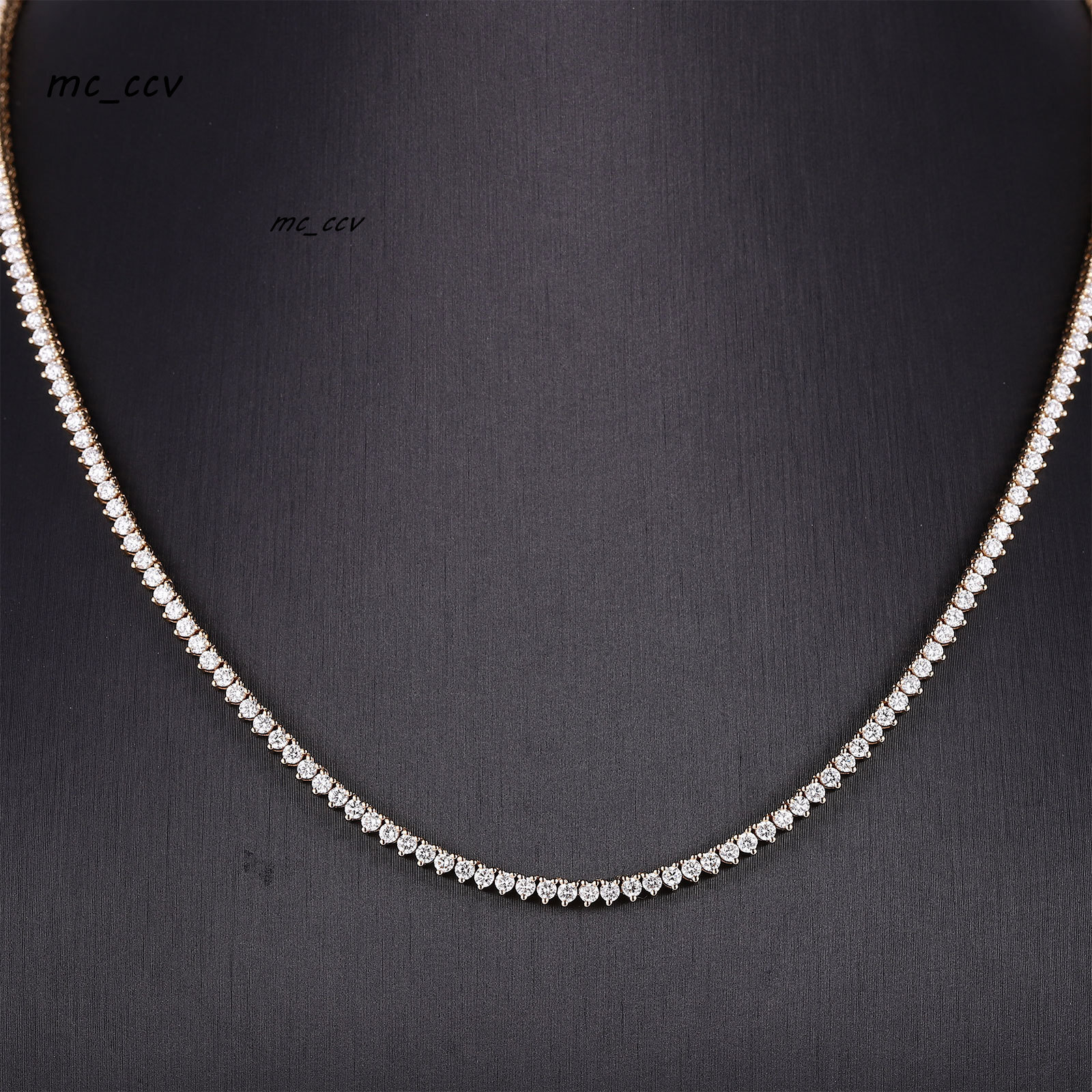 14K Real Yellow Gold Lab Grown Diamond Tennis Chain 16 Inches IGI Certified 2mm Round Cut DEF VVS Lab Diamond Necklace