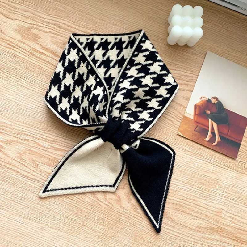 Scarf For Women Plaid Neckerchief Knitted Scarfs Long Skinny Small Scarves Bandana Female Foulard Warm Cashmere Neck Tie XWJ108XJ250905