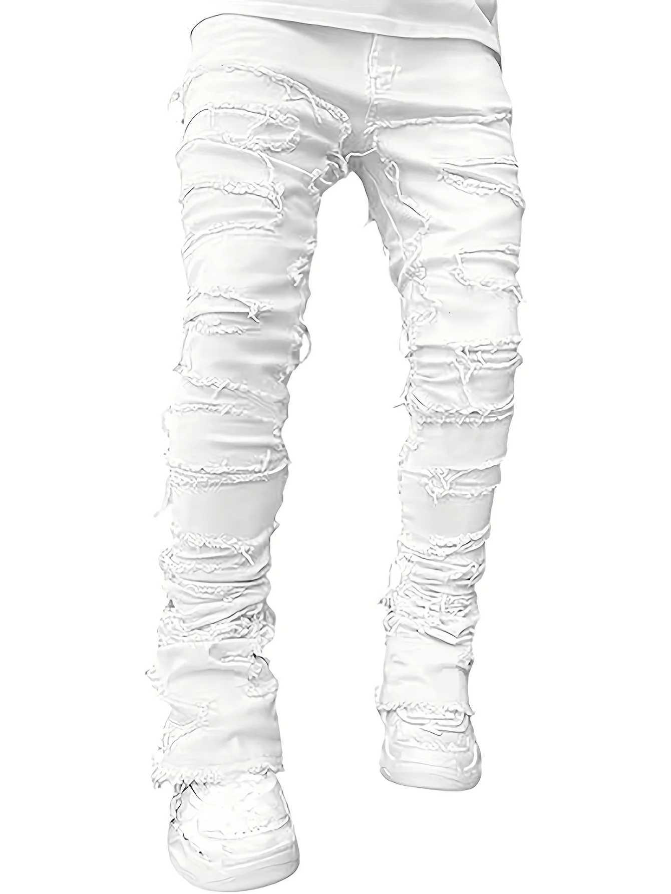 Y2k hiphop style fringed jeans mens casual street style stretch jeans W250905