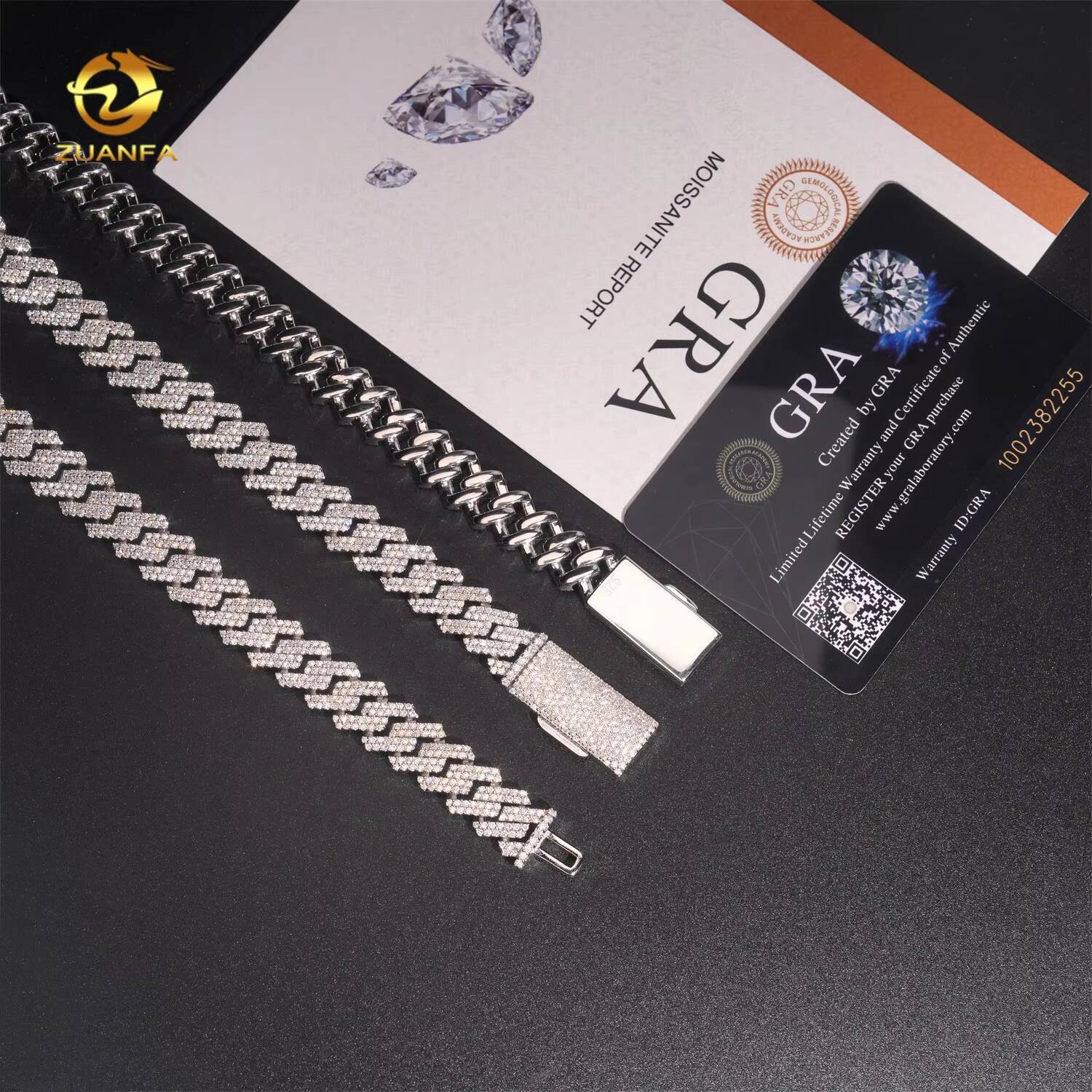Hot Sale Straight 12mm Two Row Hip Hop Iced Out 925 Sterling Silver Moissanite Necklace Cuban Link Chain