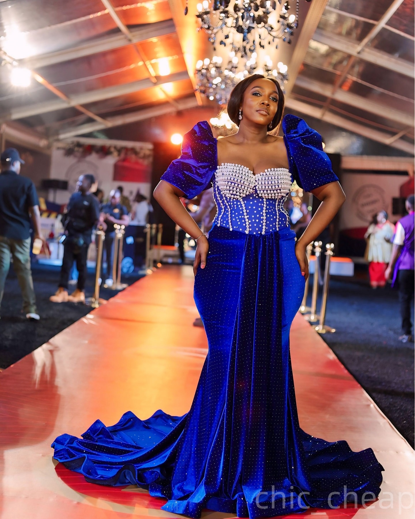 Aso Ebi Royal Blue Mermaid Prom Dresses 2025 Pearls Crystals Velvet Evening Formal Party Second Birthday Engagement Gowns Plus Size Dress For Special 