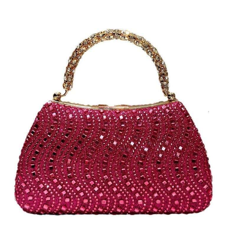 Rose Gold Glitter Rhinestone Evening Clutch Bag - Women's Handbag For Formal Parties