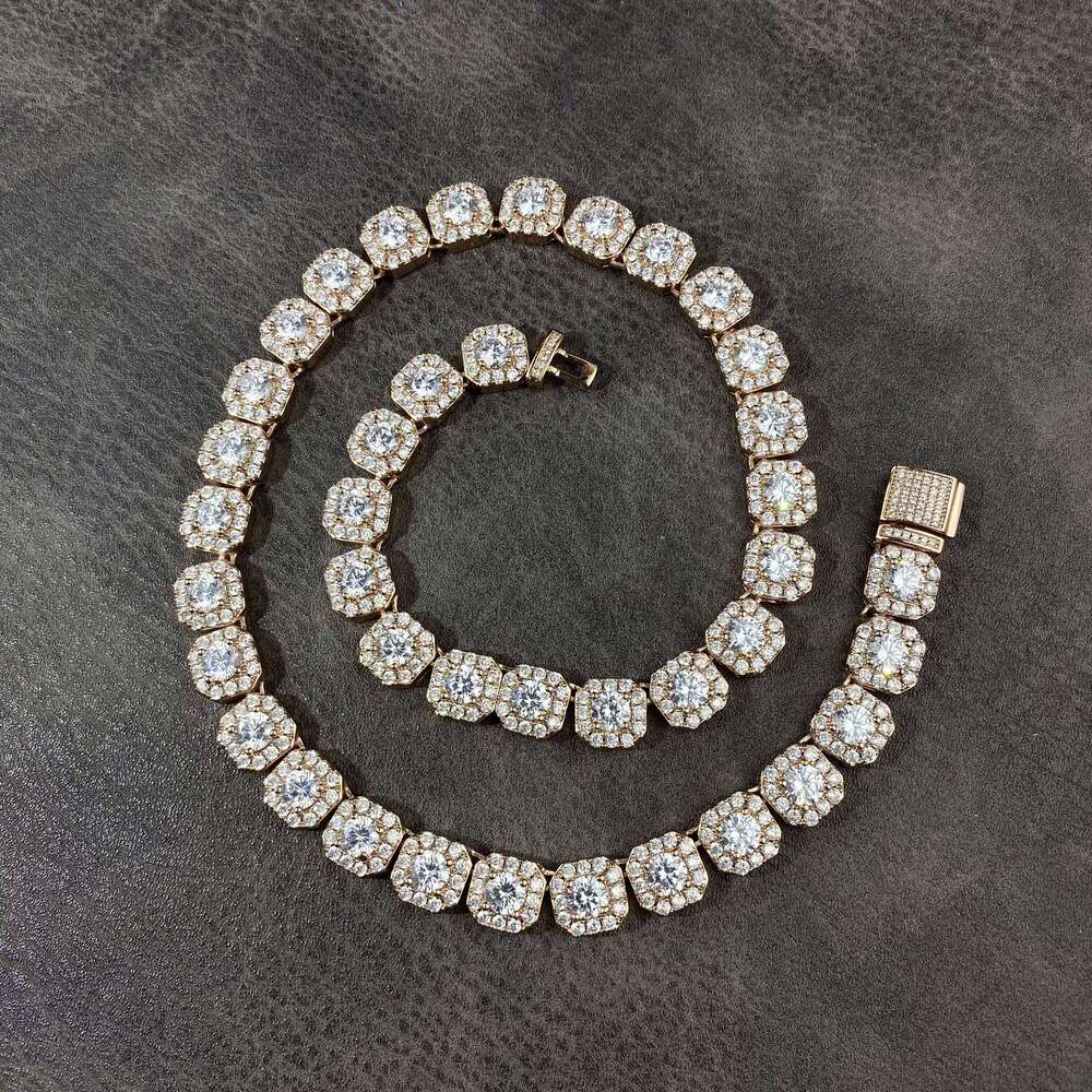 Custom Hip Hop Sier Gold Plated AAA+ Moissanite Iced Out Cluster Tennis Link Chain Necklaces for Women Men