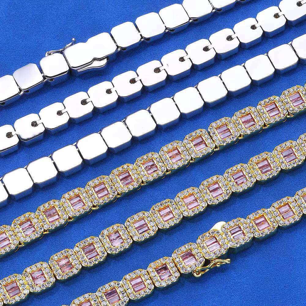 European Fashion Hip Hop Bling Rhinestone Baguette Iced Out Square Tennis Chain Choker Necklace