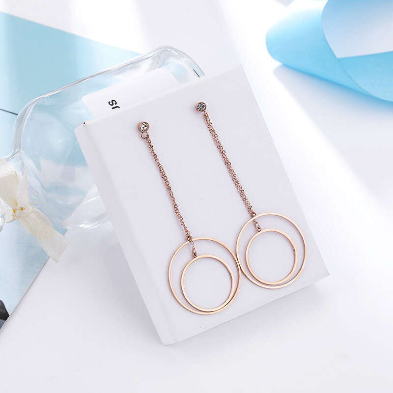 New Titanium Steel Rose Gold Earrings for Women, Large and Small Hollow Circle Tassel Earrings, Elegant Dual-use Jewelry