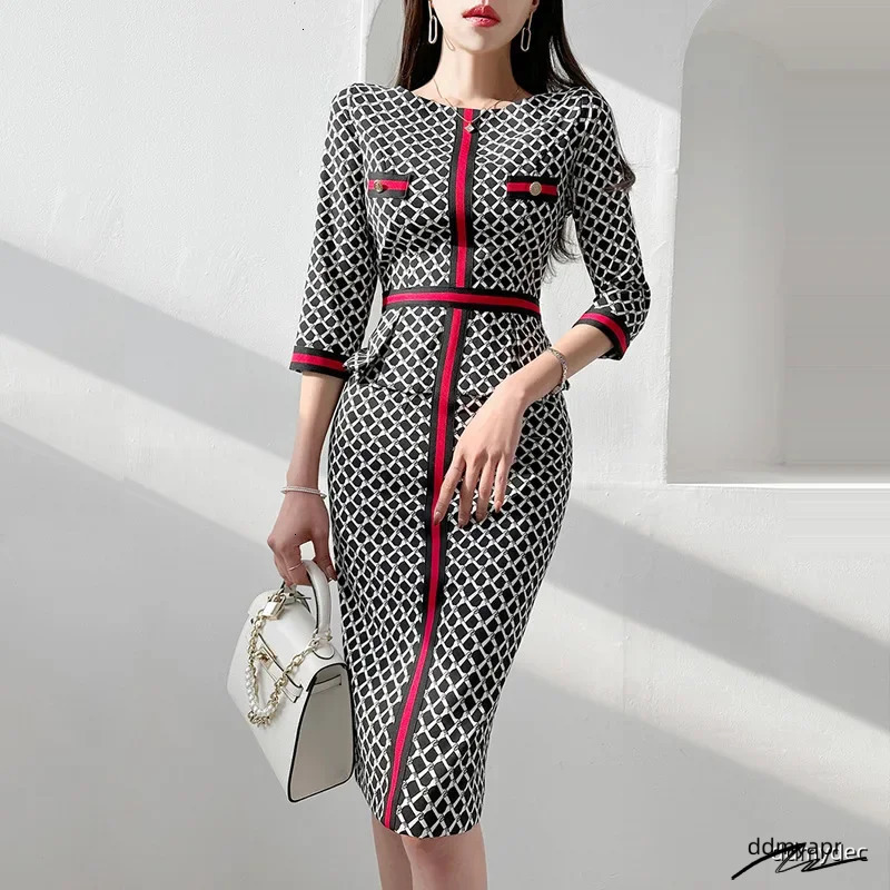 Ddmydec Style European And Korean Womens Clothing Socialite Printed Waist-Fitted Ruffle Edge Dress Summer Professional Wear Ddmydec Ddmydec