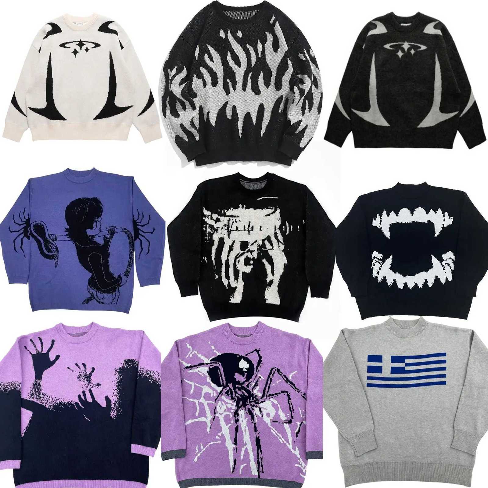 Autumn Winter Knitted Sweater Retro Fashion Hip Hop Men Women Pullovers Gothic High Street Y2k Long Sleeve Sweater Couples Tops Z250905