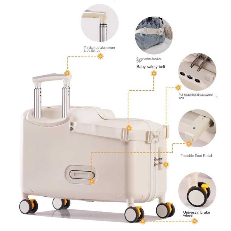 Luggage 18 inch Trolley Case Can Sit and Ride Portable Boarding Box Brake Universal Wheel SuiTCase Z250905