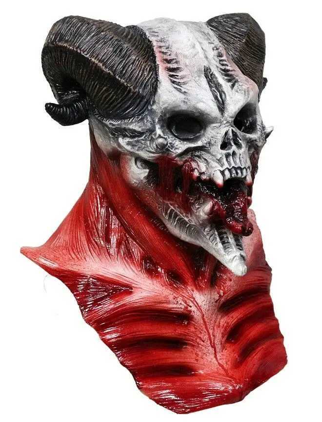 Horn Devil Demon Latex Mask Realistic Krampus Demon Mask Chirstmas Costume Headwear Party Horrible PropsXJ250905