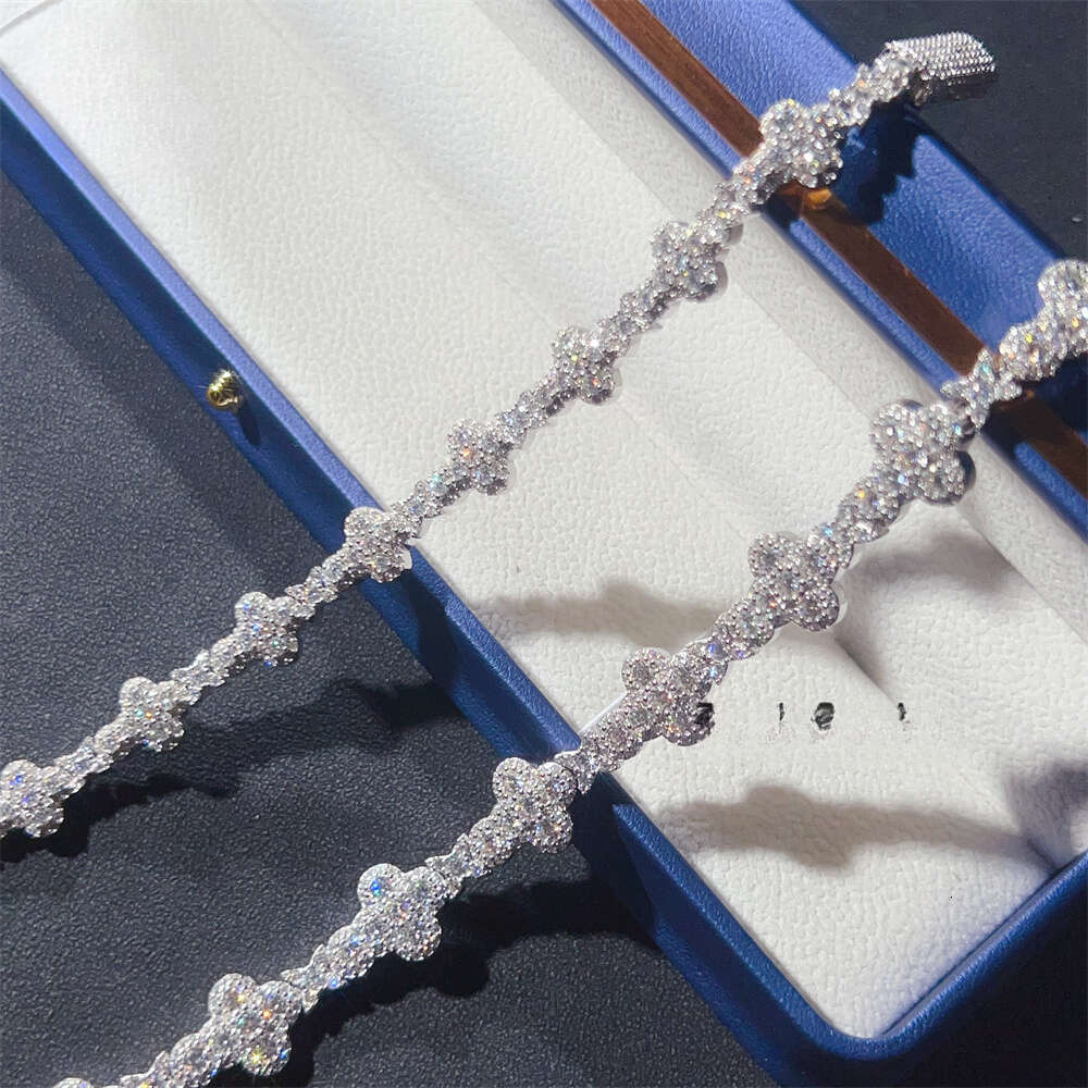 Iced Jewelry 10mm 13mm Sterling Sier GRA Certificate Silicon Stone Cuban Chain Cross Bracelet