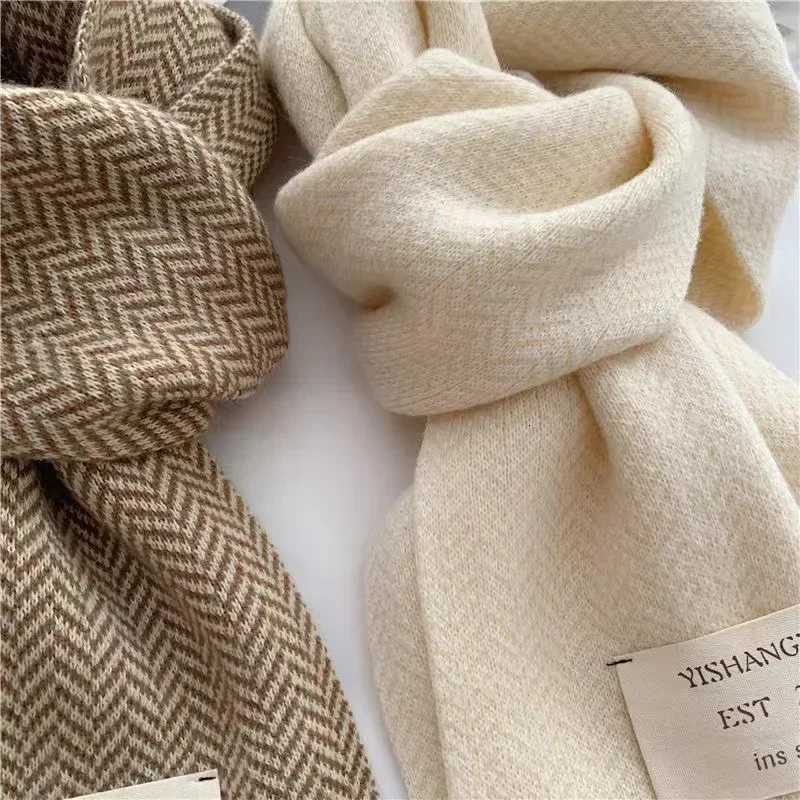 Womens Scarves High Quality Knitted Scarf Vintage Stripe Patterns Scarves Winter Outdoors Warm Scarves 2023 Autumn Winter BlackXJ250905