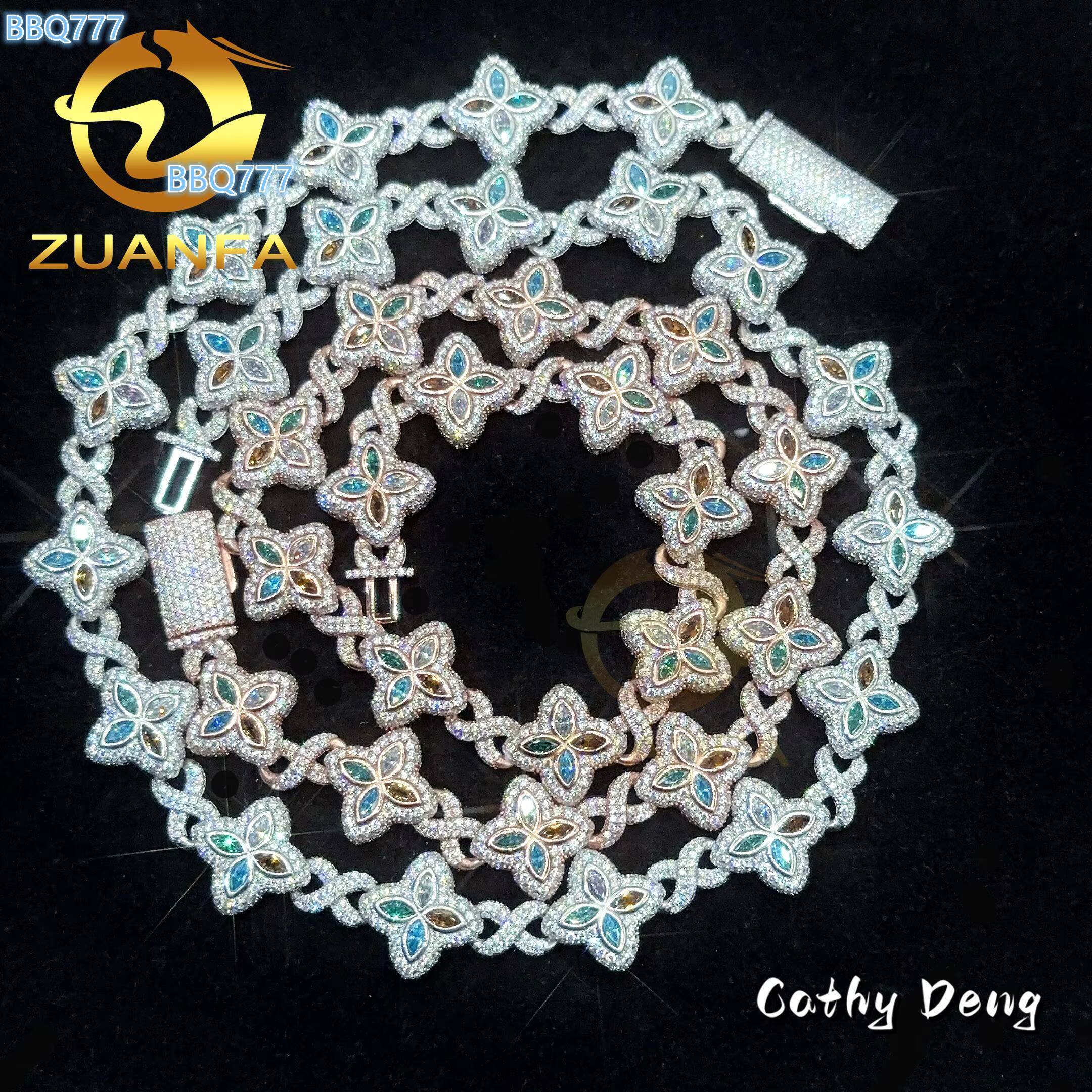 2025 Luxury Color Moissanite Hip Hop Jewelry Marquise Natural Diamond Cuban Link Chain 925 Silver Iced Out Cuban Bracelet Necklace