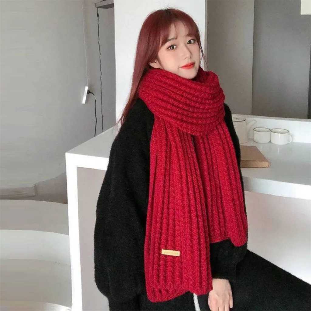 Sweet Knitted Scarf For Women Girls Students New Autumn Winter Solid Color Warm Scarves Soft Knitting Shl Female Wr ShlsXJ250905