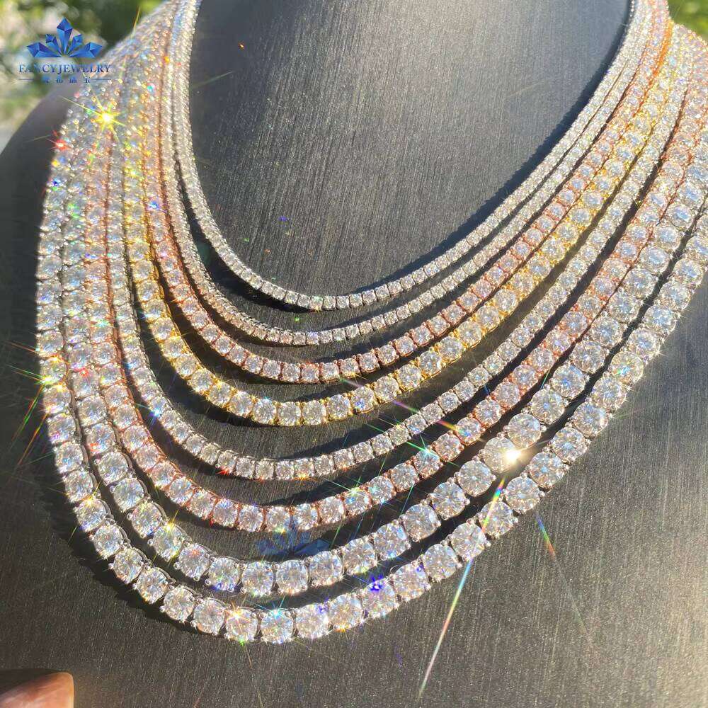 Hip Hop Jewelry Gold Plated Sterling Sier VVS Moissanite Tennis Chain 3mm 4mm 5mm Dia Necklace Chains
