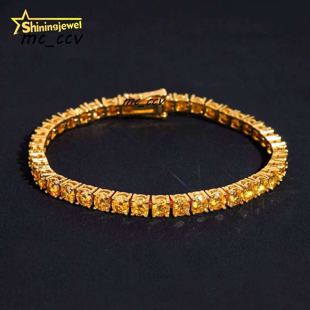 Pass Tester 4Mm Round Champagne VVS D Silicon Stone Bracelet Sterling Sier Hip Hop Jewelry Iced Tennis Chain