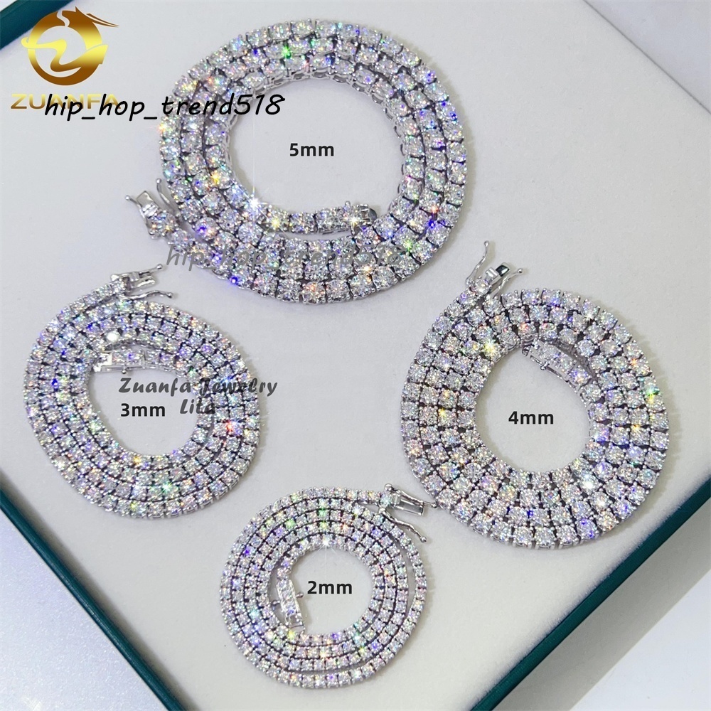 Pass Diamond Tester GRA Certificate 3MM 4MM 5MM Hip Hop Tennis Necklace Bracelet 925 Sterling Silver VVS Moissanite Tennis Chain