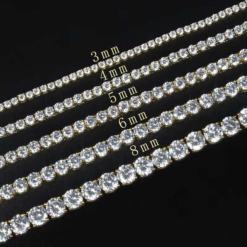 High Quality 3MM Tennis Chain Moissanite Vvs 5A CZ Iced Out Round Brilliant Cut Dia Gold Plated Fine Necklace for Men Women