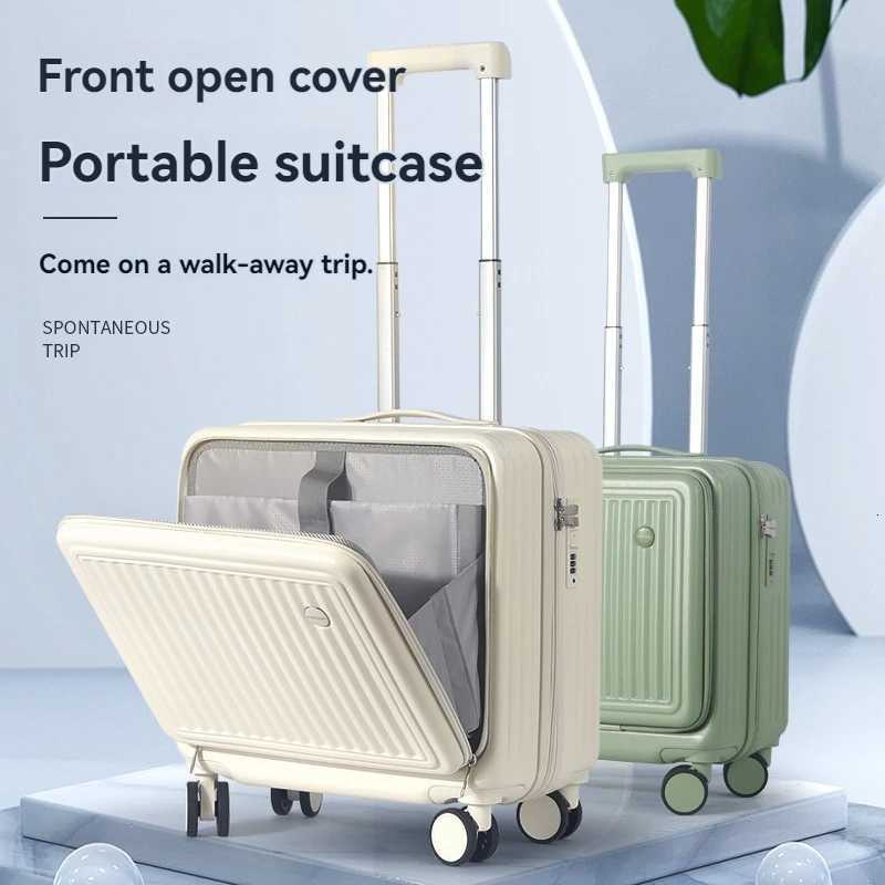 Front opening luggage compartment 18 inch multifunctional suitcase for women mini boarding case small password travel suitcase Z250905