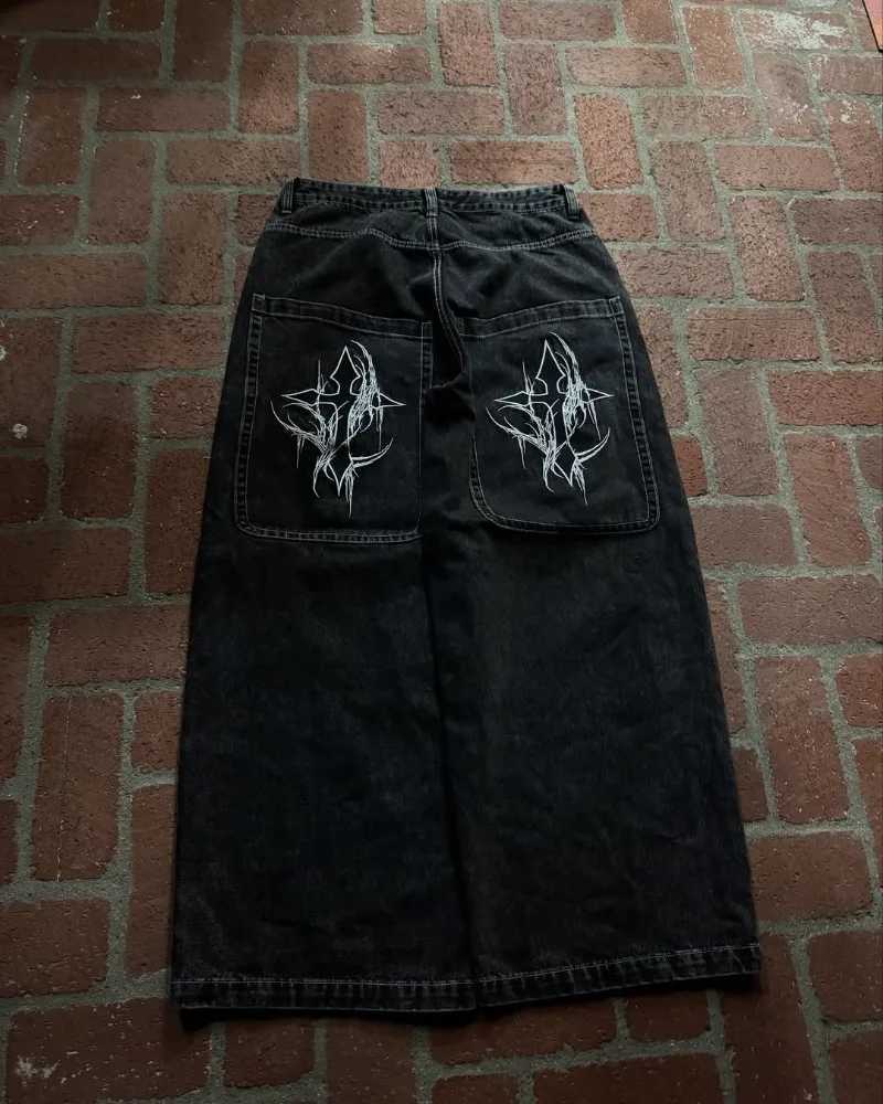 Gothic Harajuku Retro Streetwear Trousers Vintage High Street Baggy Y2K Jeans Women Hiphop Punk High Waist Wideleg Pants Men W250905