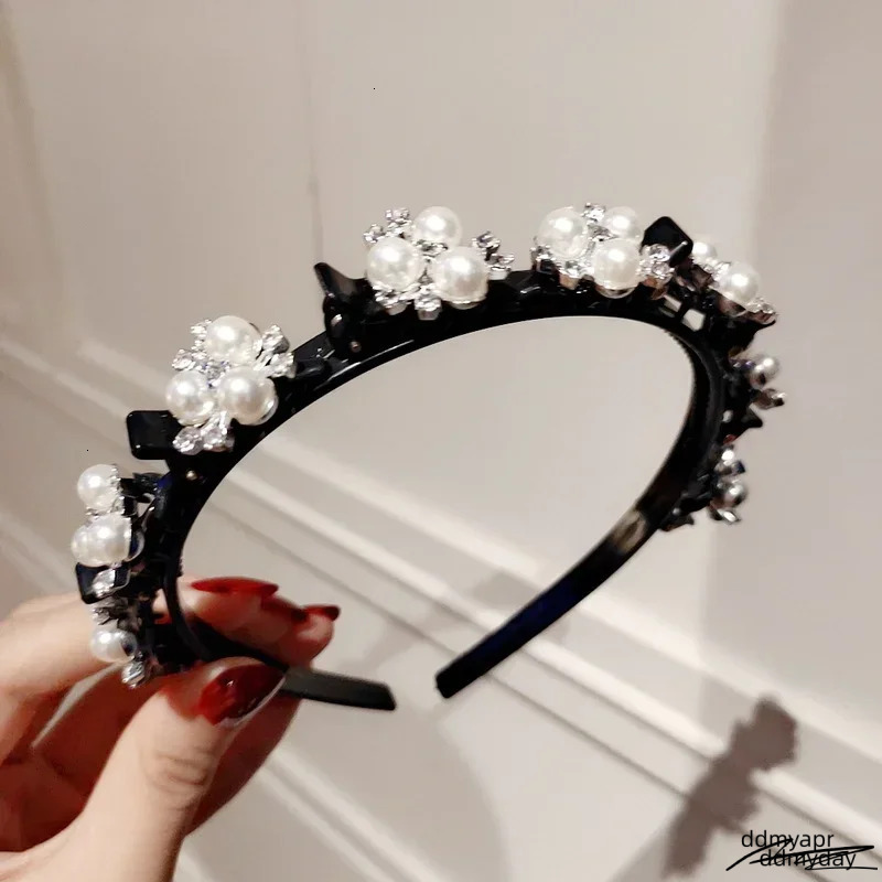 Double Layer Bands Clip Hairbands Fashion Plastic Braided Headband Punk New ddmyday Knitting Womens Headwear Hair Accessories Pearl ddmyday