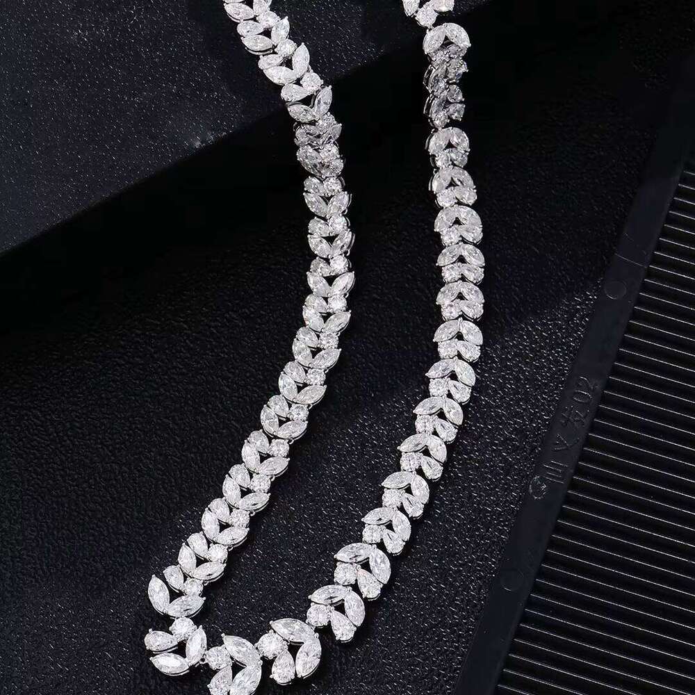 Sterling Sier Plated White Gold Moissanite Necklace Custom 15mm Width Fine Jewelry with Bracelet for Women Gifts