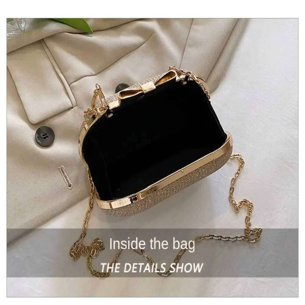Evening Clutch Women Shiny Handbag Heart Shape Metal Clutches Fashion Chain Shoulder Crossbody Bag Lady Pursec241218