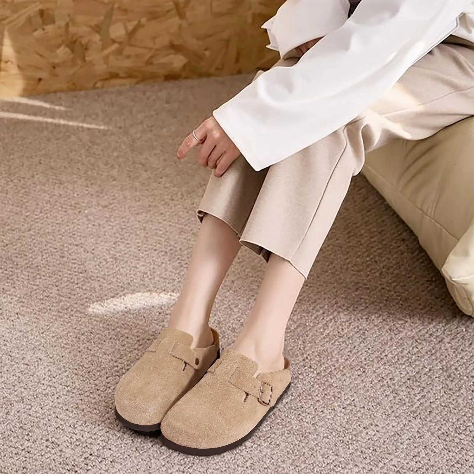Shevalues Suede Clogs Women Classic Cork Slippers Female House Flat Slippers Slipon Outdoor Clogs Beach Slides Cork Mules Men W250905