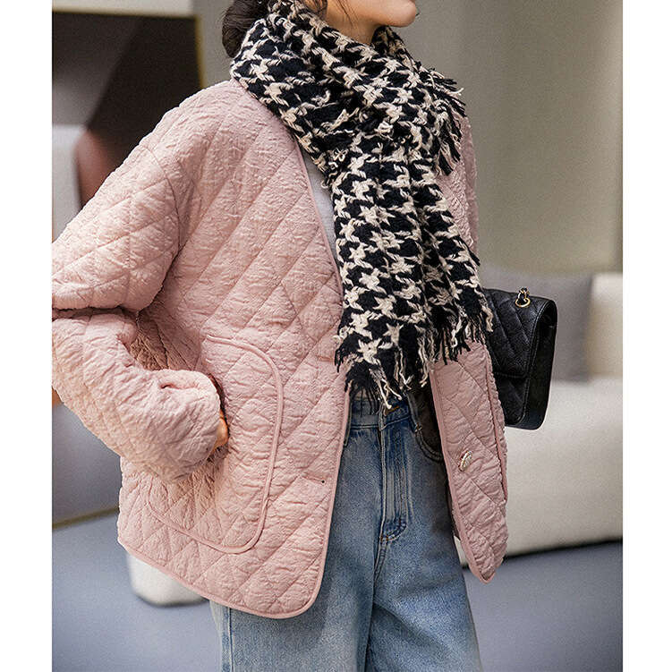 Design Sense Rhombus Lightweight Jacket Autumn Winter Cotton Short Coat Black Women's Clothing B5