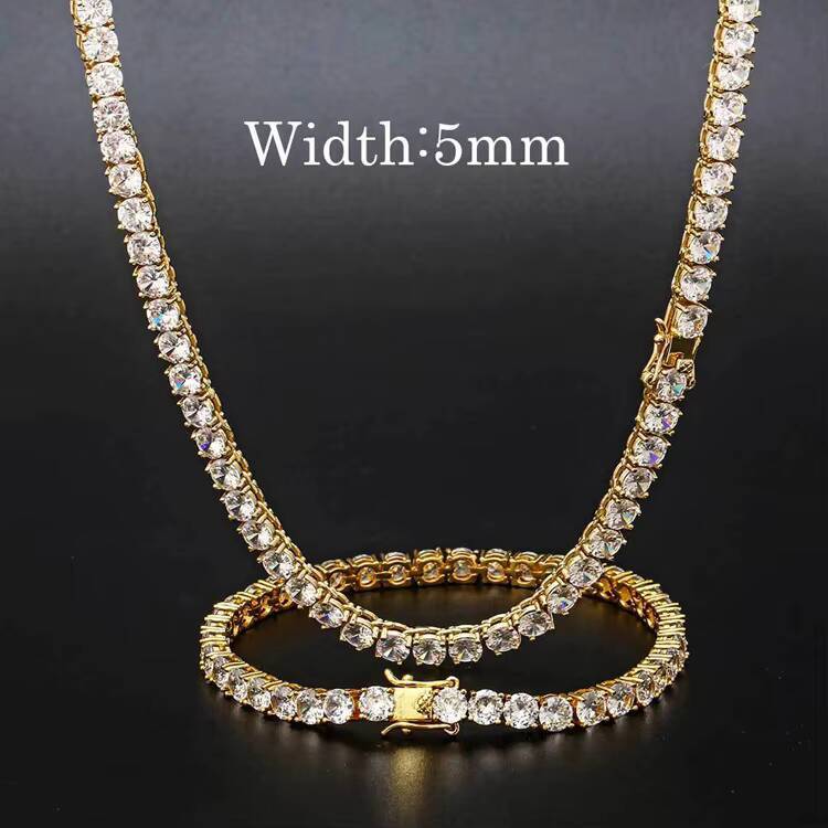 GZYS JEWELRY Wholesale High Quality 3 4 5 MM Gold Plated Hip Hop Iced Out Clustered Tennis Chain