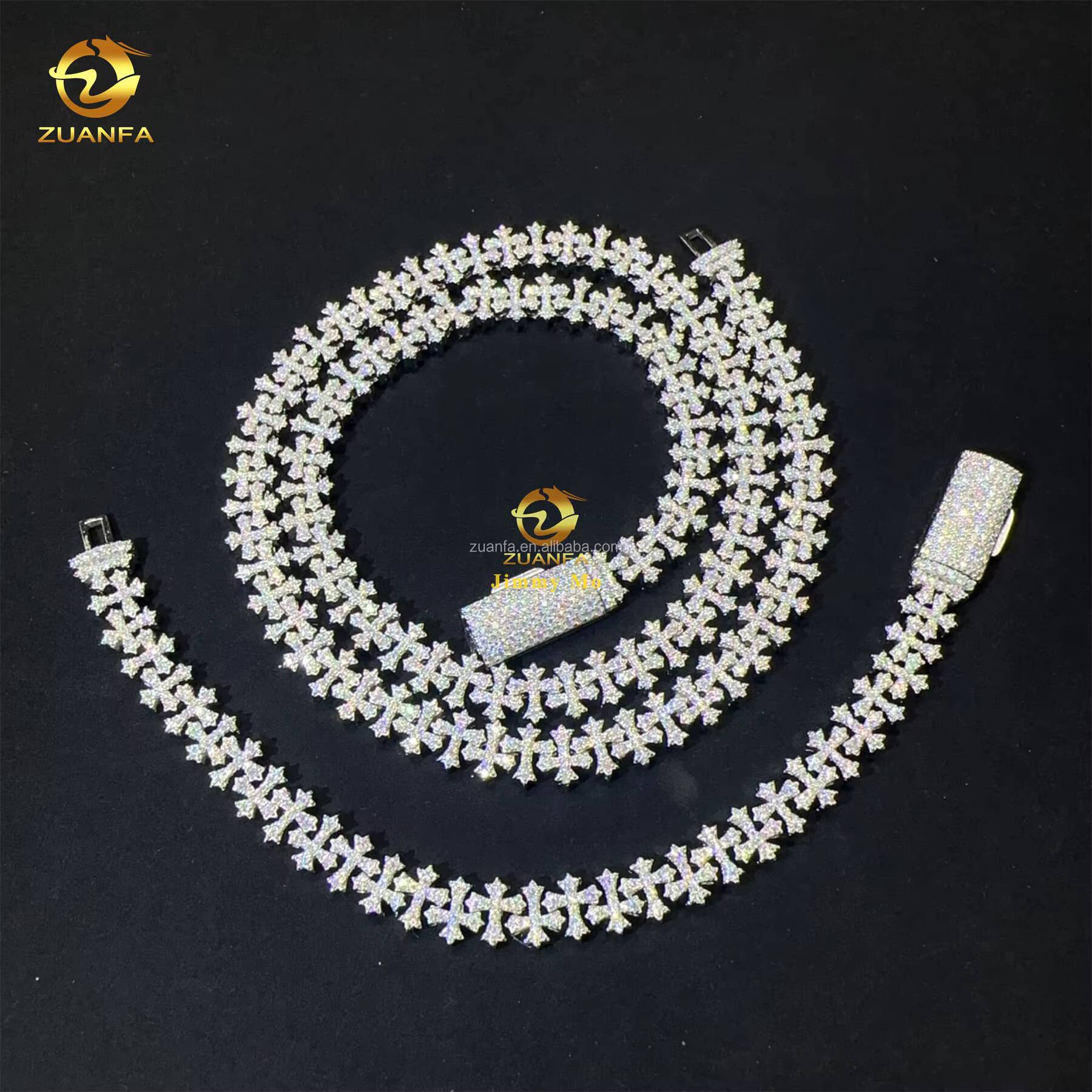 New Design Fashion Pass Tester 925 Solid Silver Cross Shape Iced Out Hip Hop VVS1 Moissanite Cuban Link Chain Bracelets