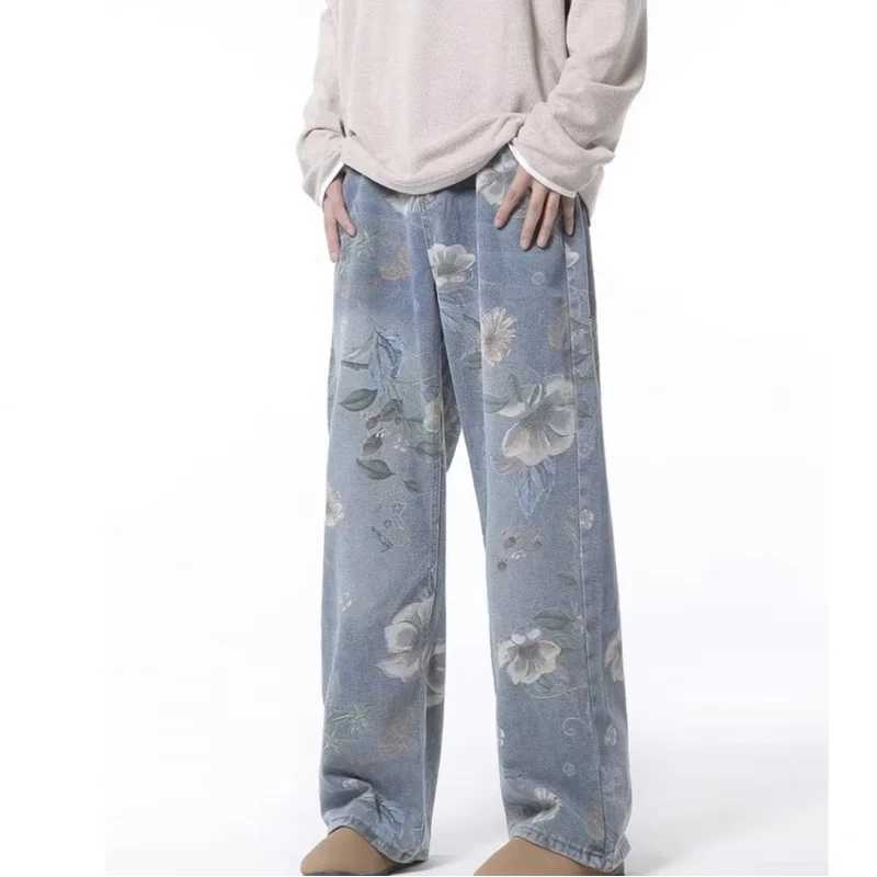 MirrordustKorean Style Printed TieDye StraightLeg Loose Unisex Casual Jeans W250905