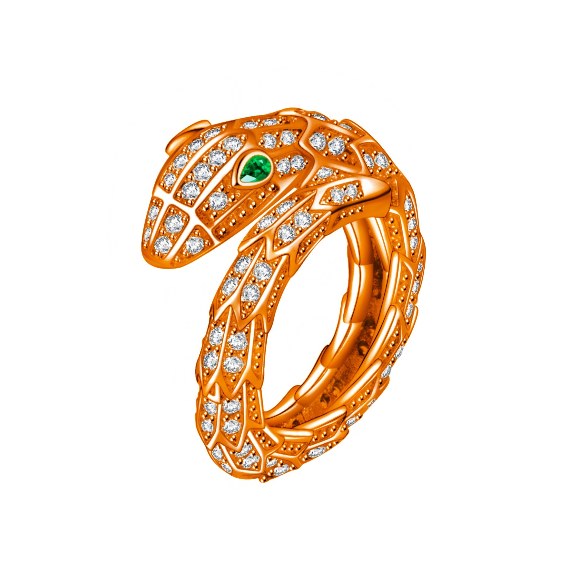 Fashion Inlaid Full Diamond Green Eye Shape Simple Personality Open Zircon Snake Bone Ring Jewelry