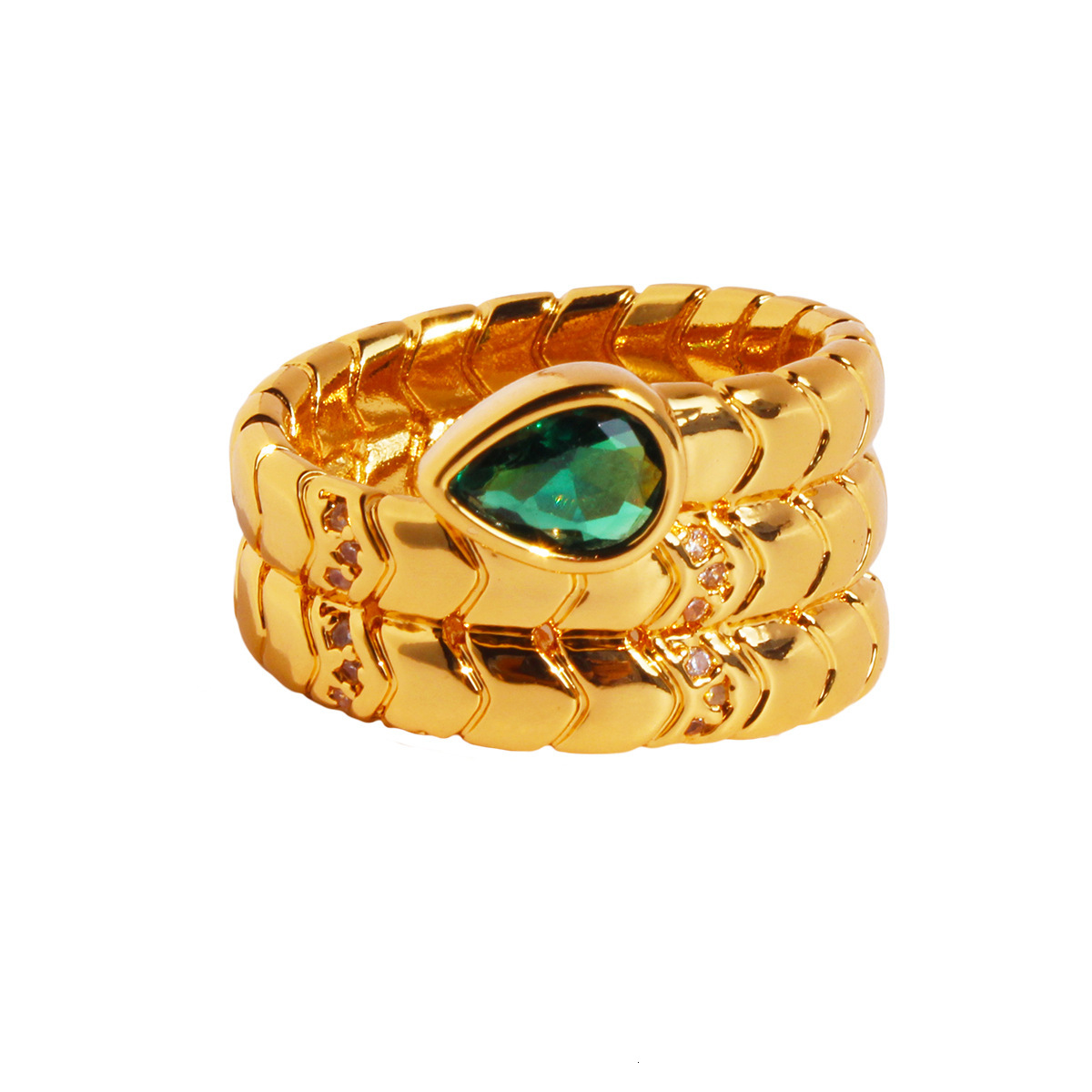 Fashionable Trendy Emerald Wine Red Water Drop Zircon Snake Wide Band Ring 874