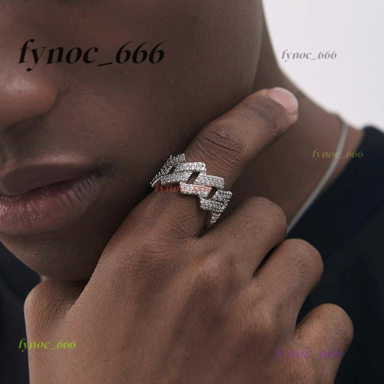 Moissanite Cuban Ring Hip Hop Jewelry 925 Silver Ring for Men Women 2rows VVS Moissanite Cuban Ring