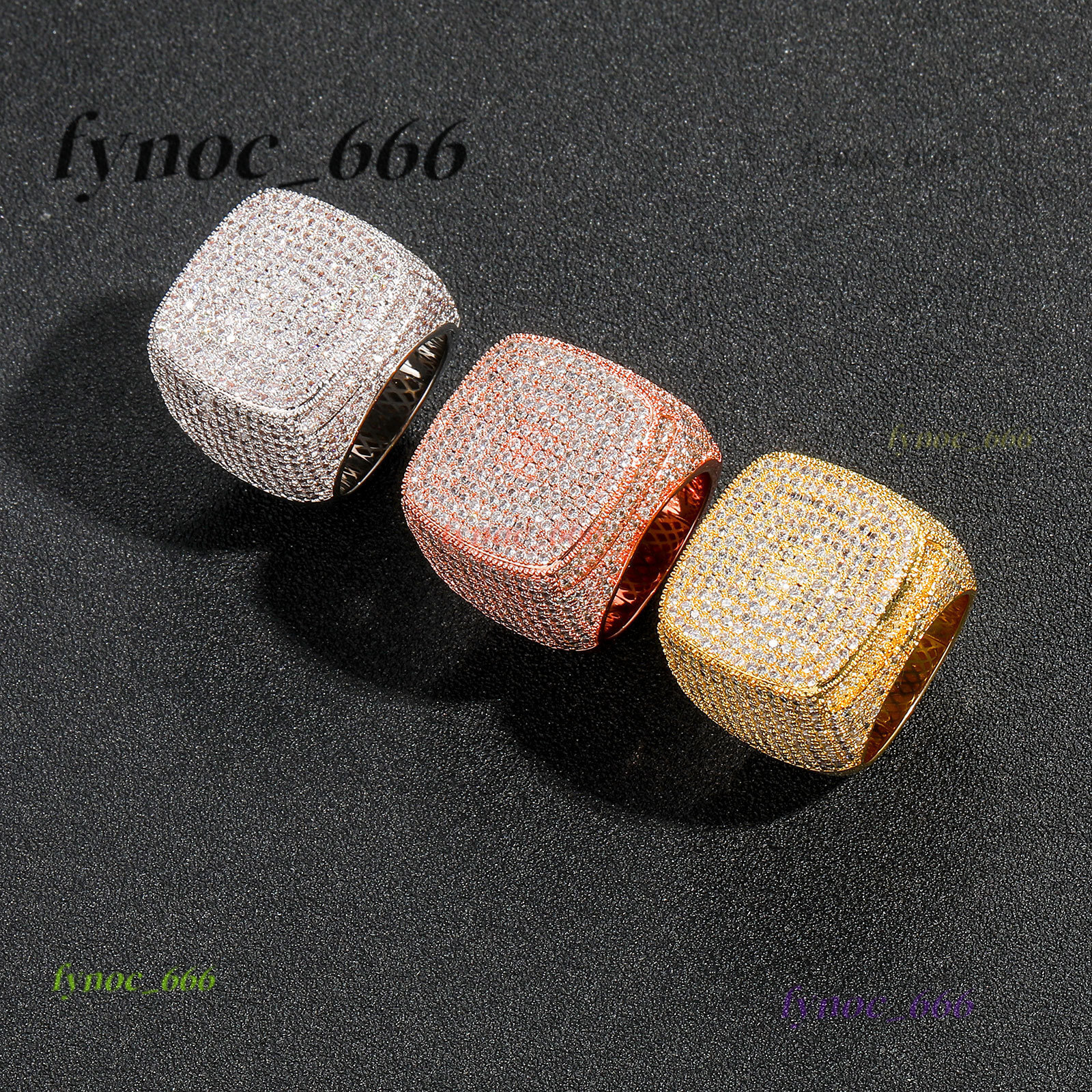 2025 Hip Hop Fashion Square Shape Brass Ring Iced Out Morganite 18 K Gold Plated Mens Ring Jewelry Party