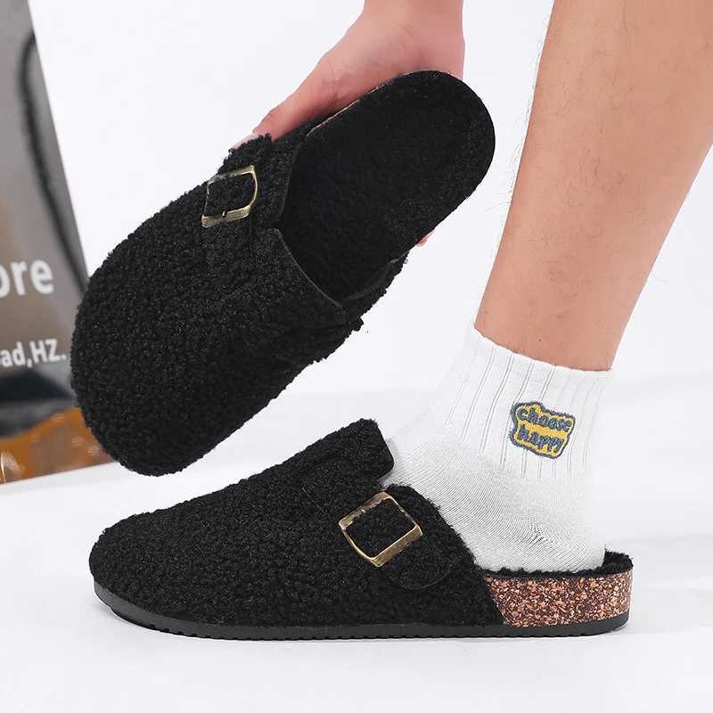 Fashion Womens Casual Baotou Slippers Mens Home Decor Winter New Item Indoor Plush Warm Half Slippers Lazy Shoes Large Size W250905