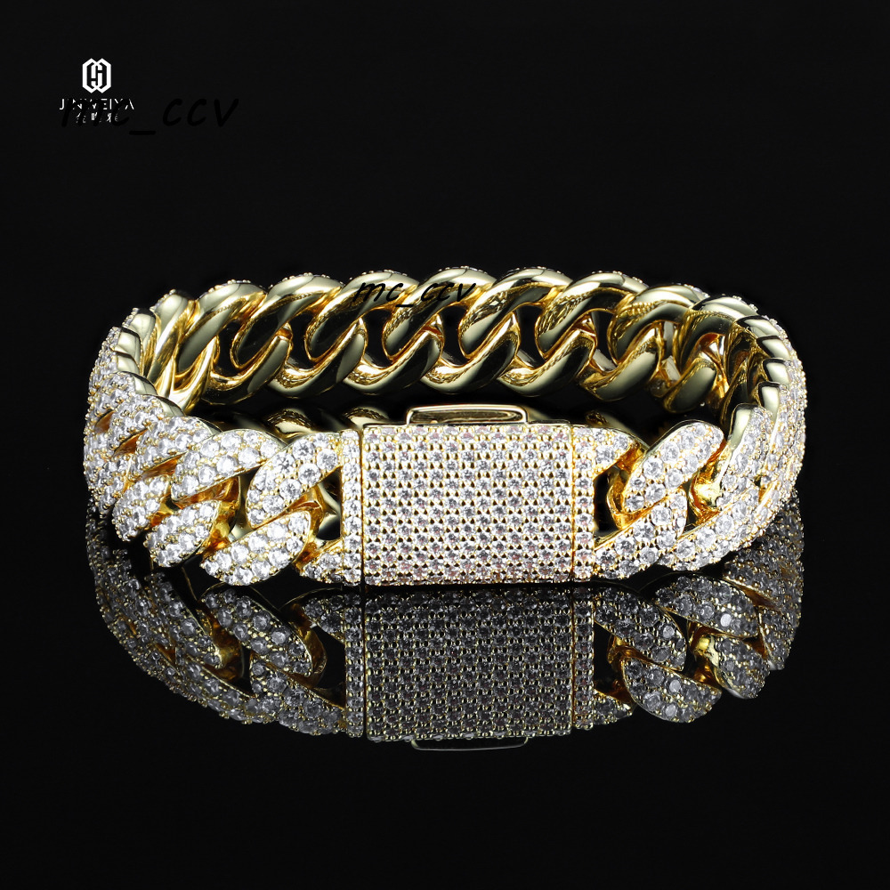 Hip Hop Jewelry Bracelet 14k Gold Plated Moissanite Moissanite Iced Out Cuban Link Chain Bracelet Men