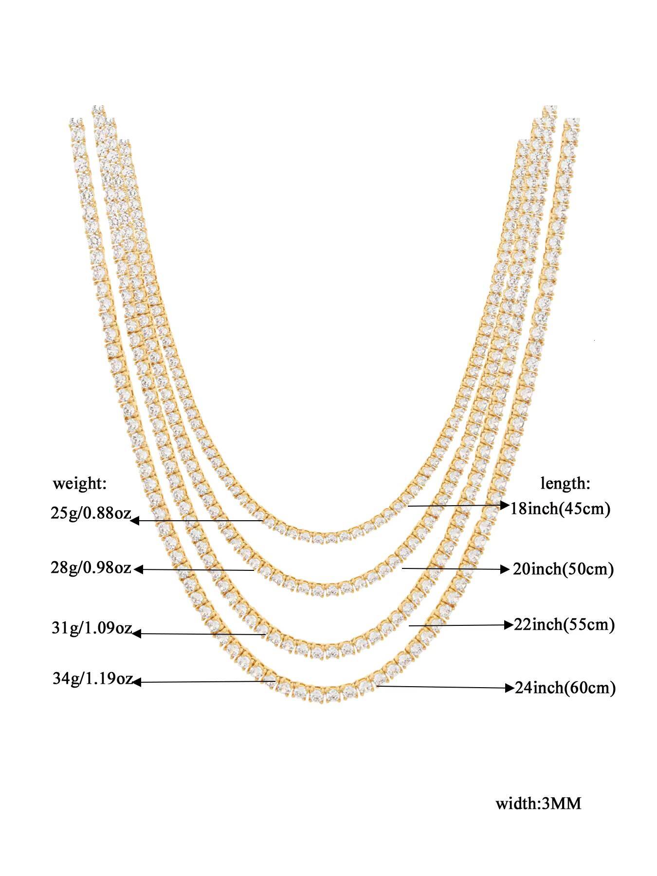 Personalized Hip Hop Mens Diamond Gold Plated 3mm 4mm 5mm Moissanite Tennis Chain Iced Out Necklace Jewelry