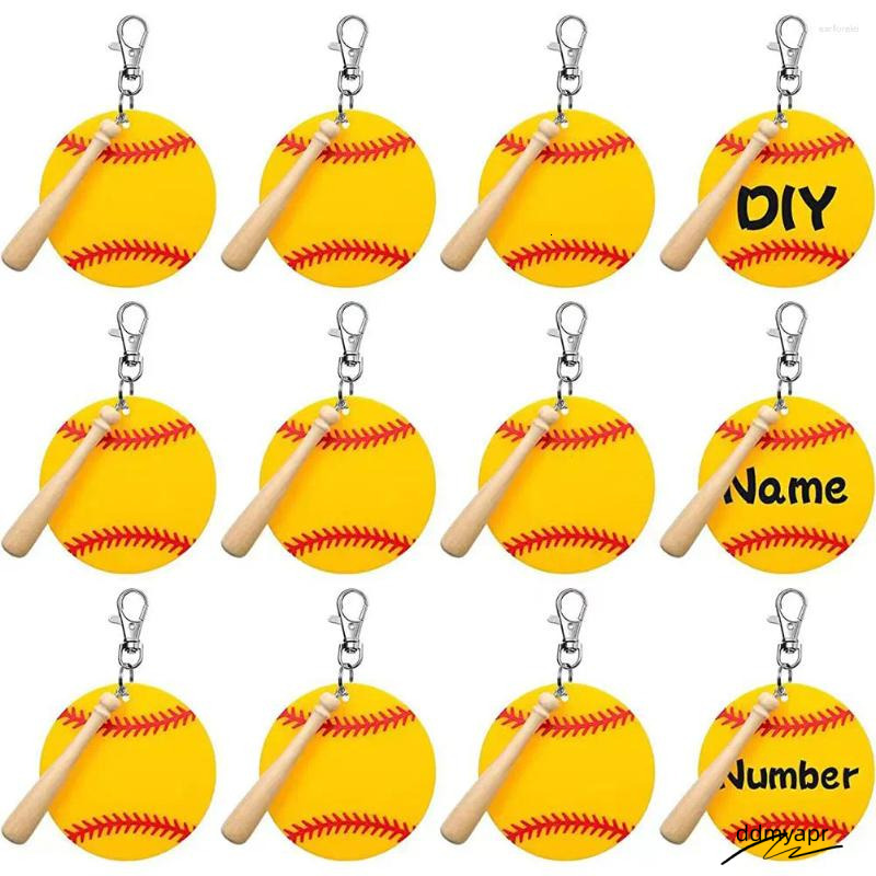 Keychains 12Set Baseball ddmyday Acrylic Keychain With Mini Bat Keyring Sports DIY For Crafting Party Favors