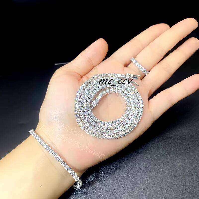 Gift For Gilr Custom Hip Hop Sterling Sier Moissanite Dia Rings Tennis Chain Jewelry Set
