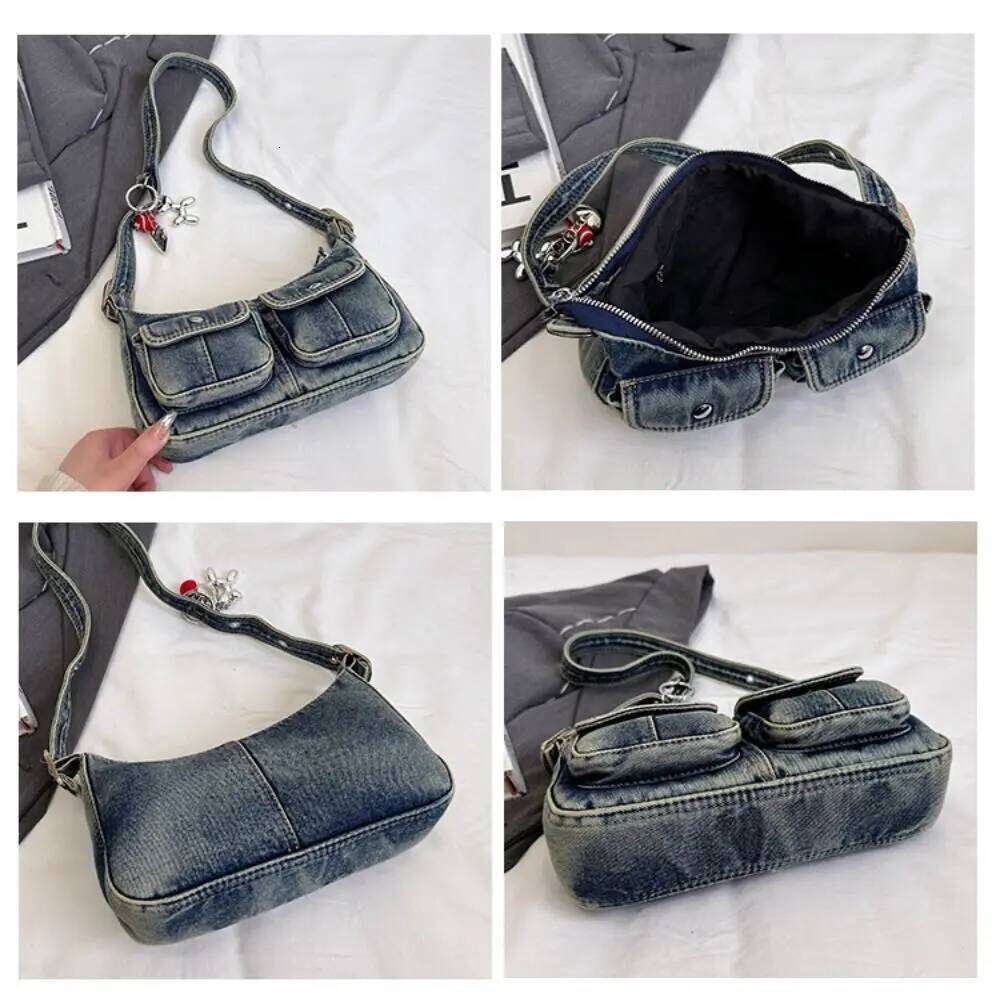 Fashion Handbag Retro Denim Underarm Crossbody Spicy Girl Shoulder Armpit Bag Y2k Cloth Bag Shopping
