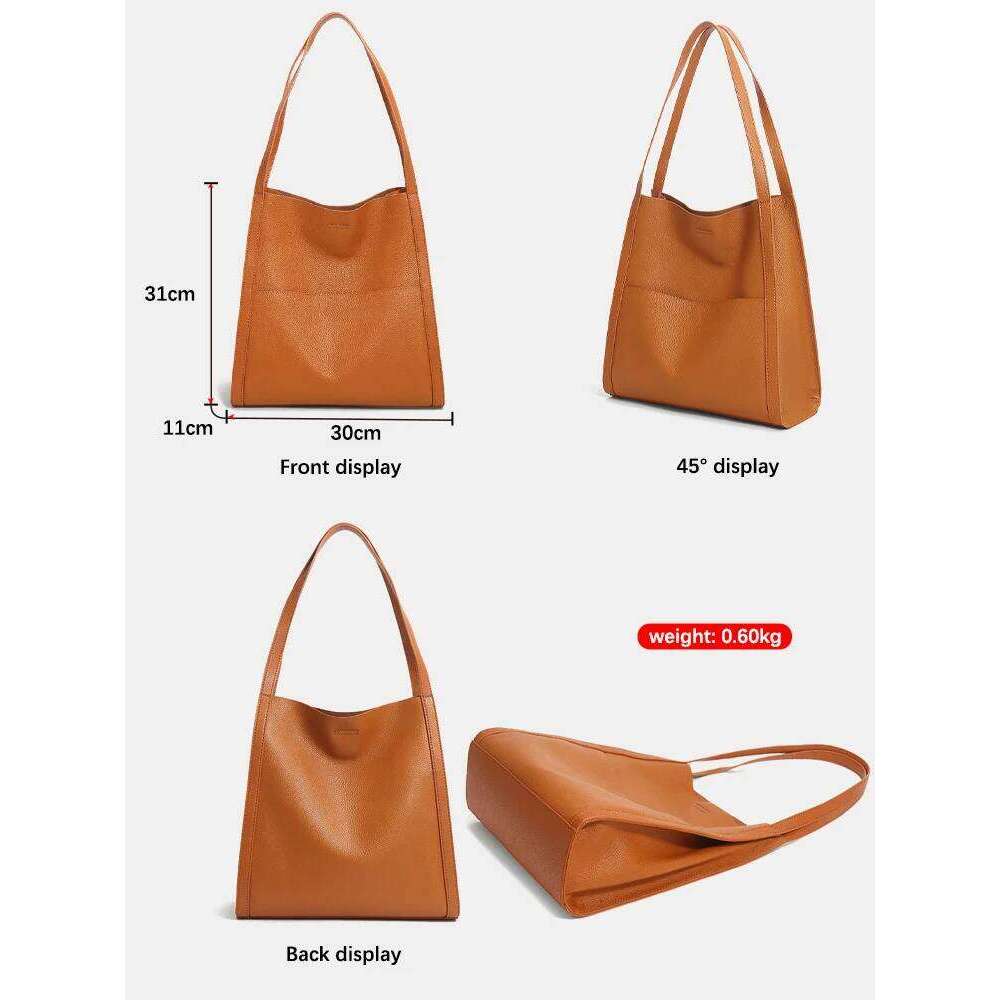 Zency Genuine Leather Totebag Shoulder Bag Large Capacity Shopper Women's Cow Skin Handbag Simple Fashion Bucket Bags